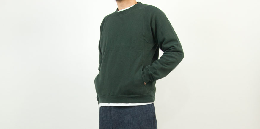 THE HINOKI オーガニックコットン裏起毛 スウェットシャツ GREEN